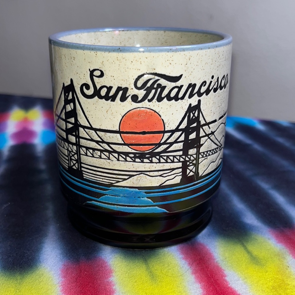 1982 embossed ceramic coffee mug San Francisco California mico brand.